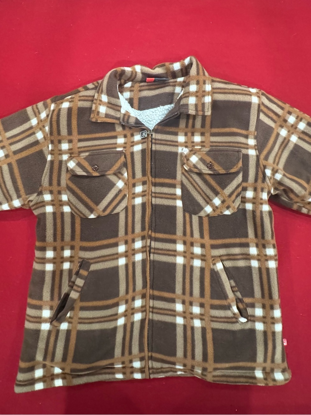 NBN GEAR Men’s Brown Plaid Sherpa-Lined Jacket With Zip Front
